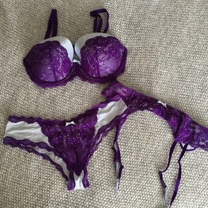 Ice Blue with Purple Lace Bra, panty & Garter